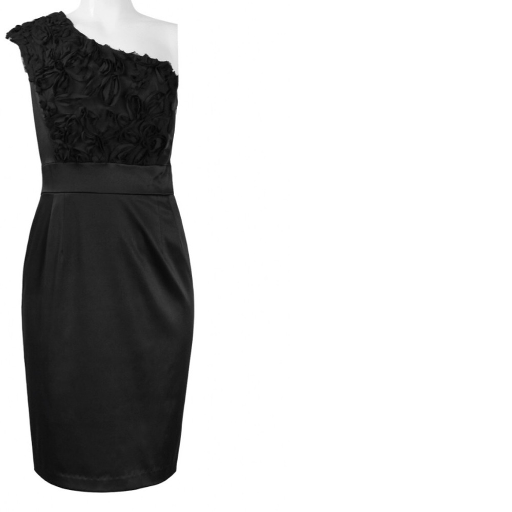 DONNA RICCO one shoulder ruffled satin dress